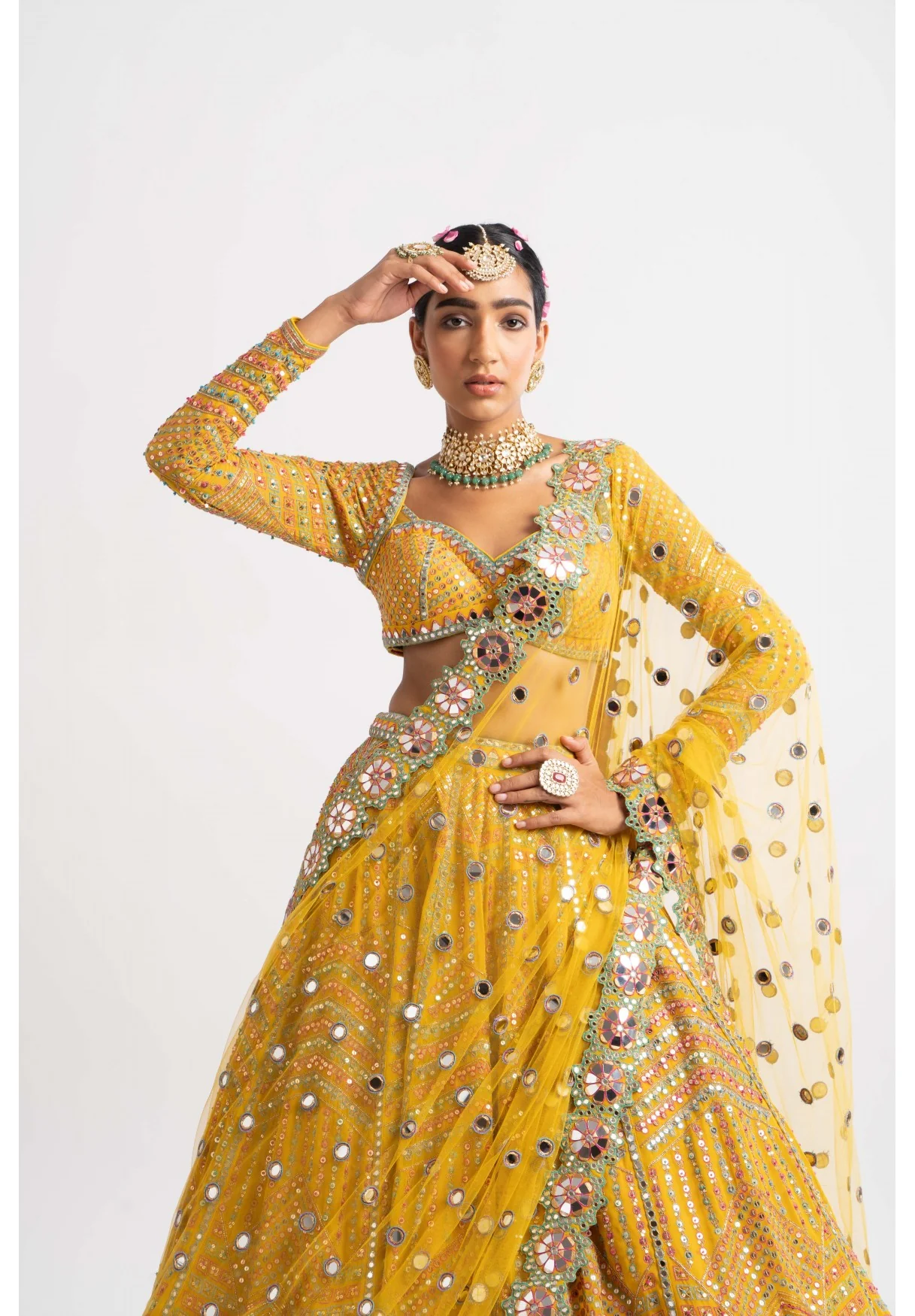 Yellow Heavy Multi Color Lehenga Set - Image 5