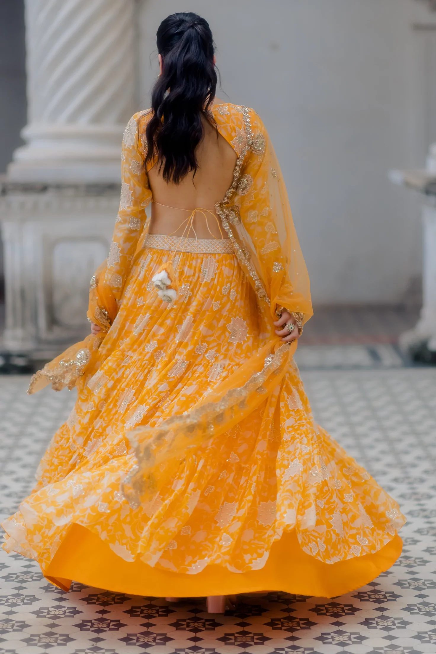 Yellow Kesari lehenga - Image 3