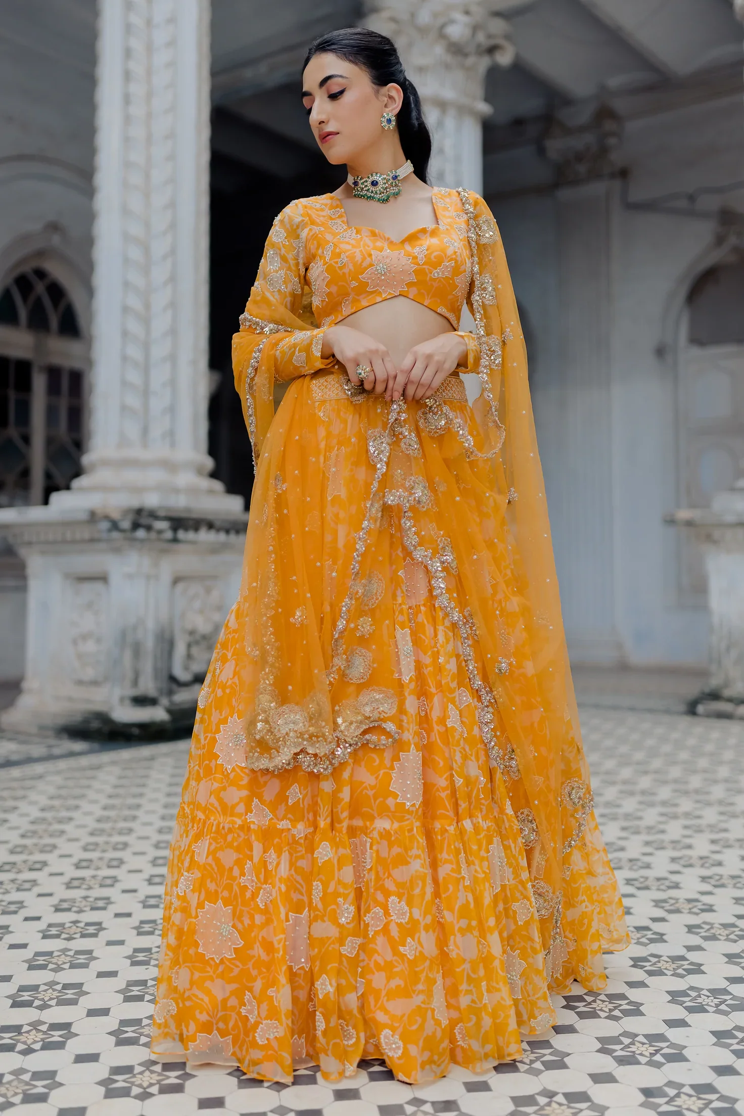 Yellow Kesari lehenga - Image 4