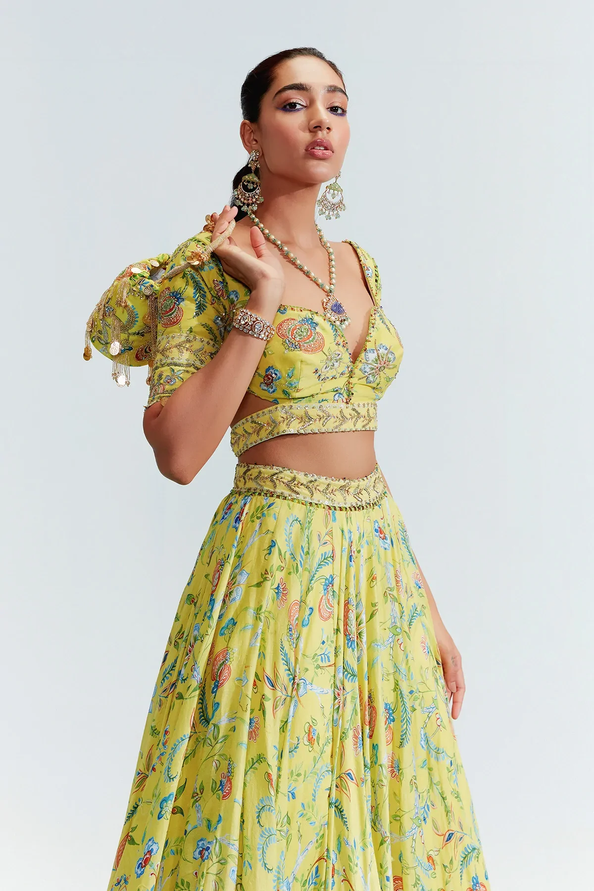 Yellow Laila Floral Print Lehenga Set - Image 3
