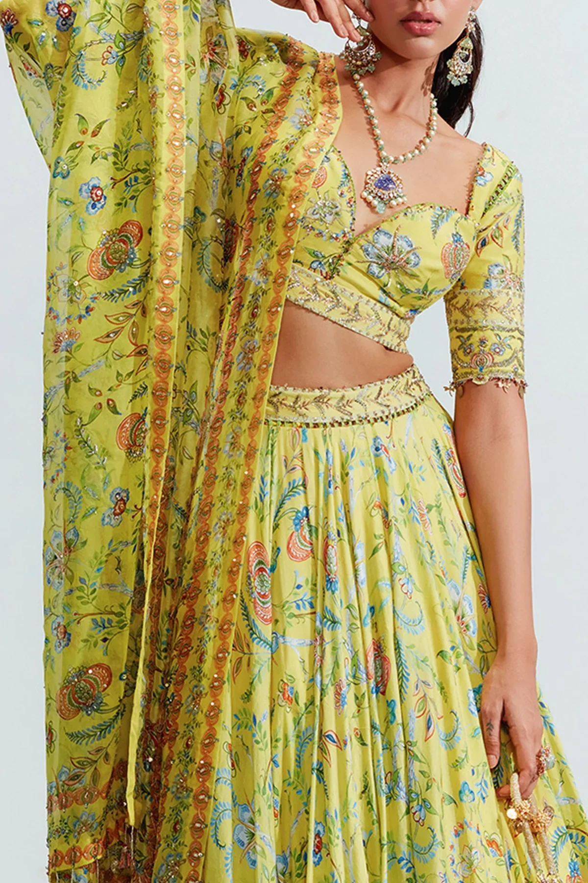 Yellow Laila Floral Print Lehenga Set - Image 4