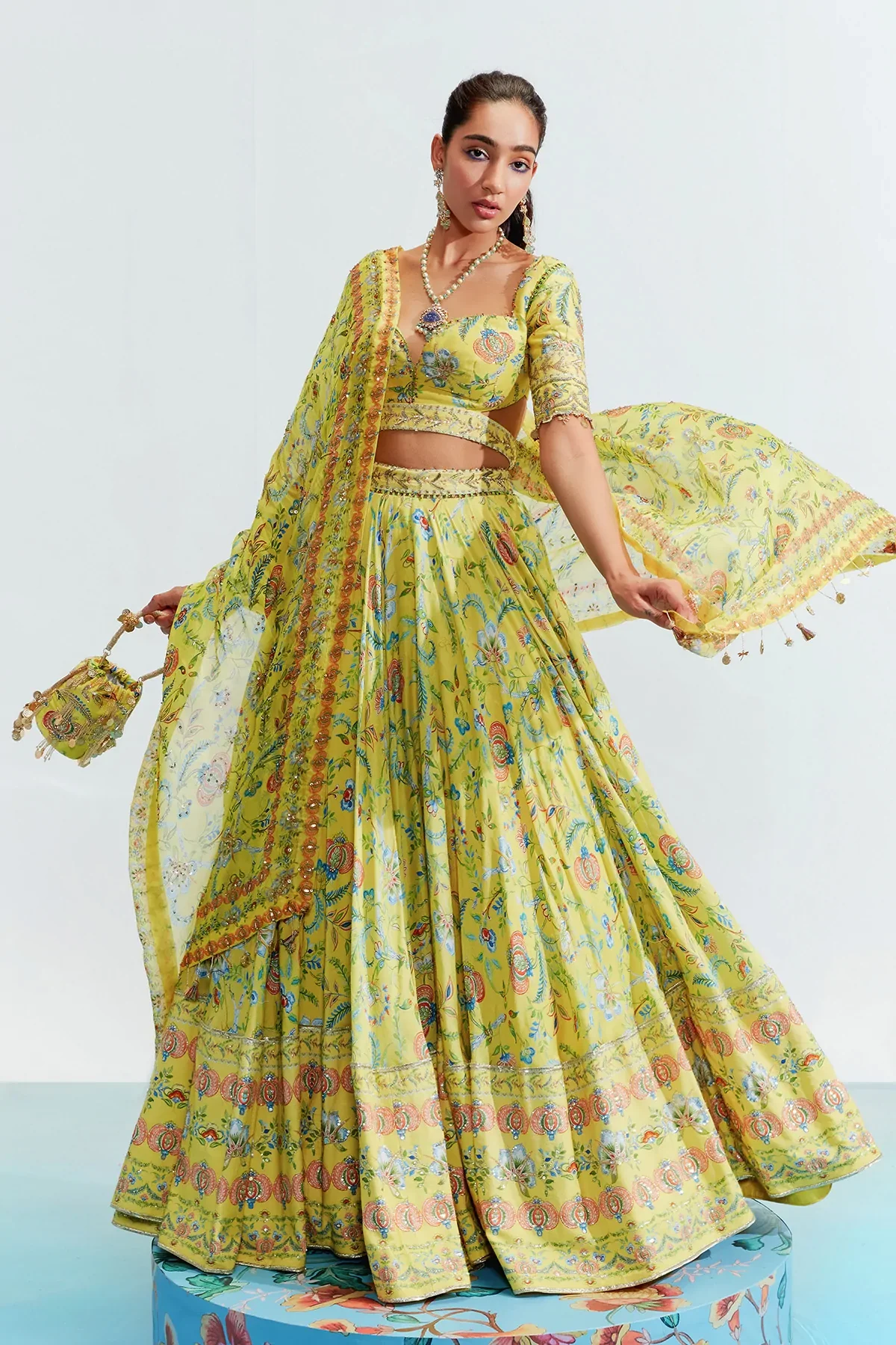 Yellow Laila Floral Print Lehenga Set - Image 5