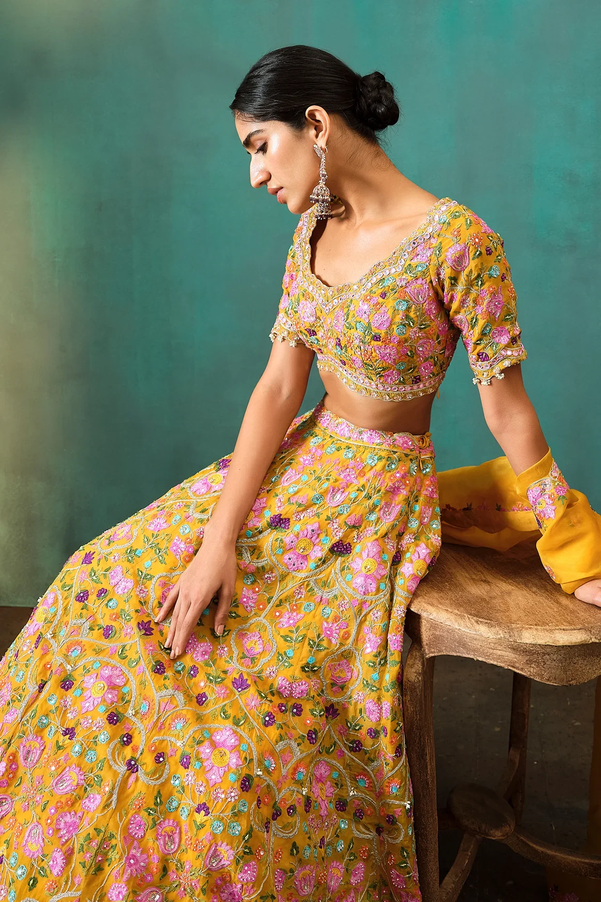 Yellow Multi Floral Highlight Lehenga - Image 3