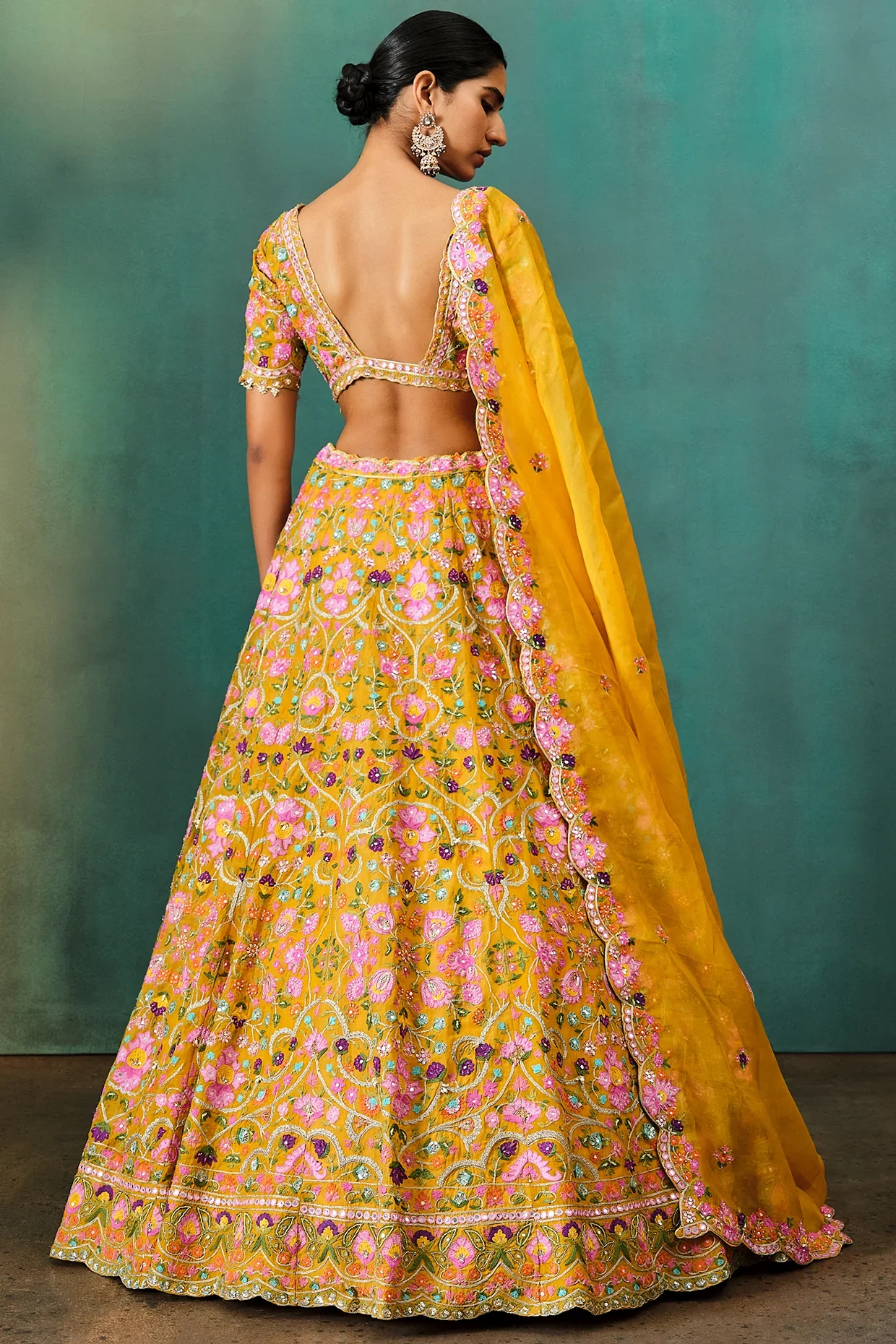 Yellow Multi Floral Highlight Lehenga - Image 4