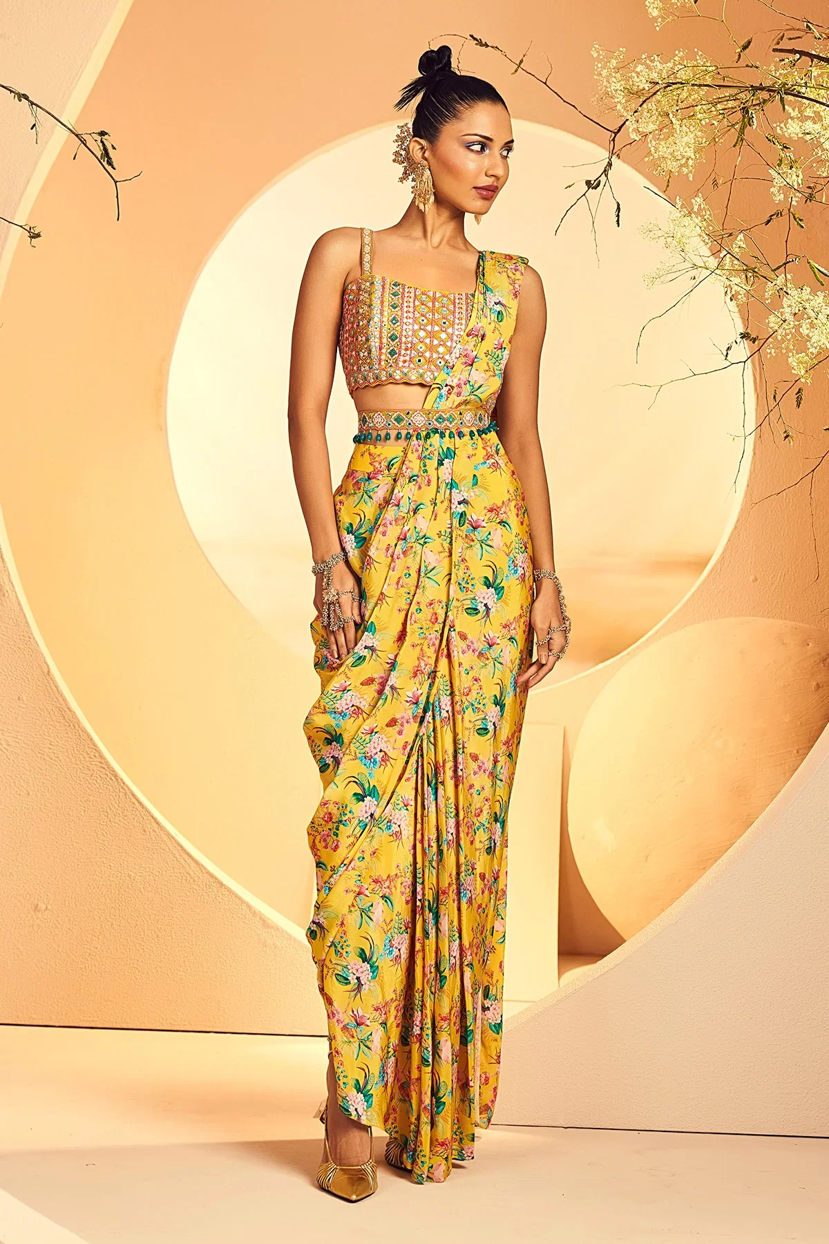 Yellow Pleat Saree - Image 2