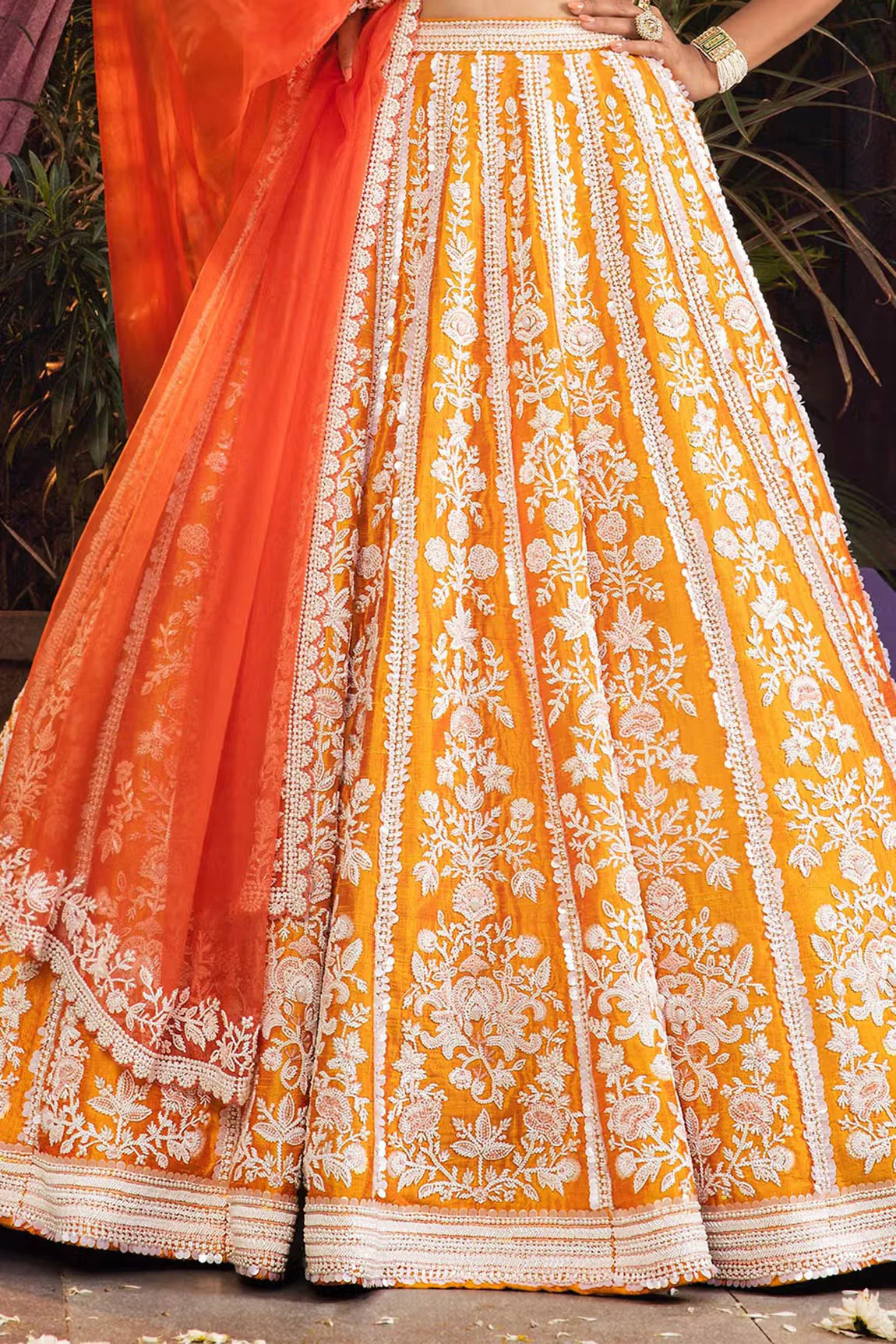 Yellow Raw Silk Embroidered Lehenga Set - Image 4