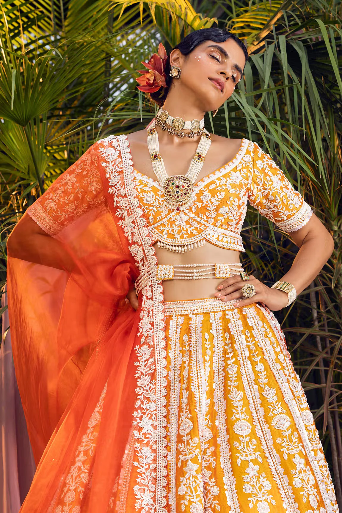 Yellow Raw Silk Embroidered Lehenga Set - Image 5