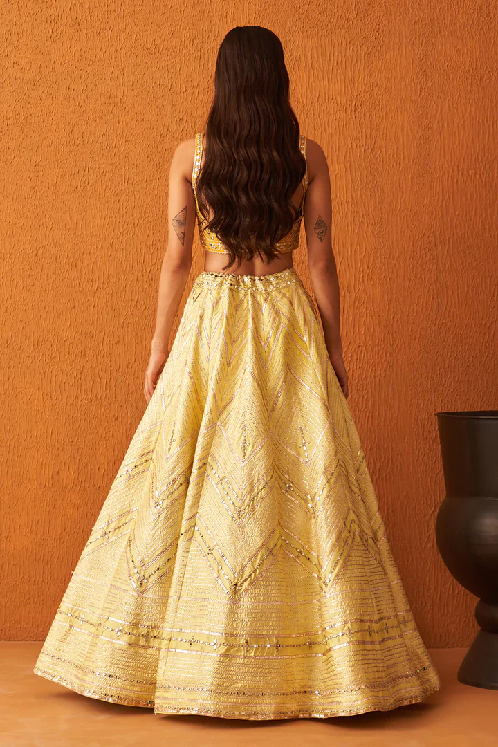 Yellow Raw Silk Lehnga Set - Image 3