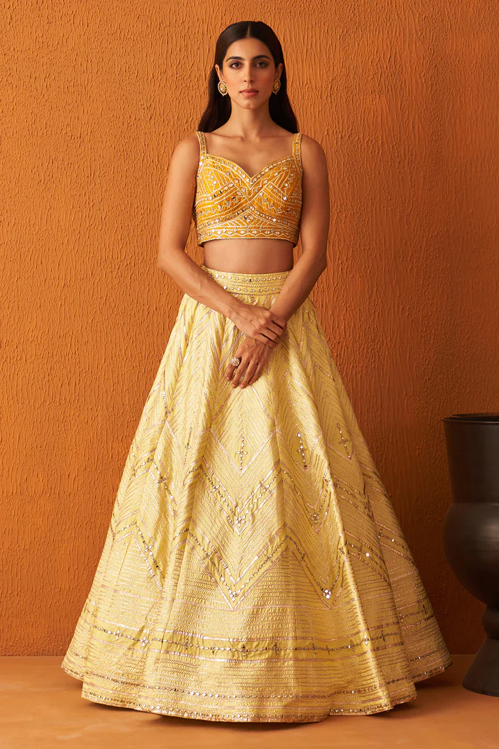 Yellow Raw Silk Lehnga Set - Image 5