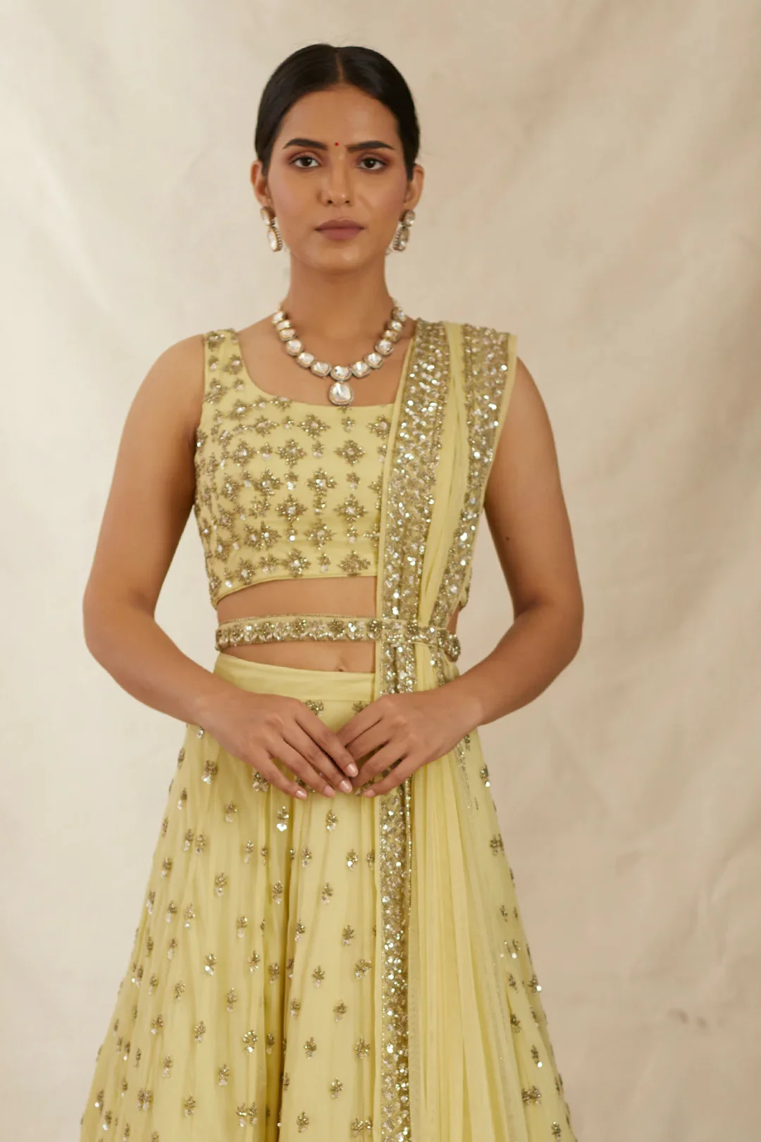 Yellow Shimmer Lehenga Set - Image 3