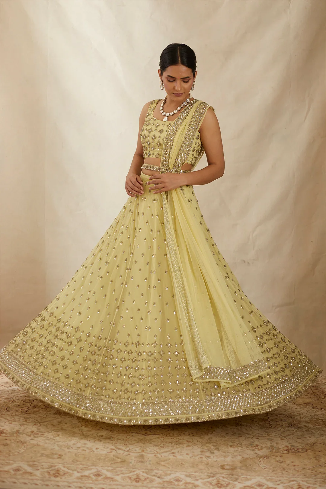 Yellow Shimmer Lehenga Set - Image 4