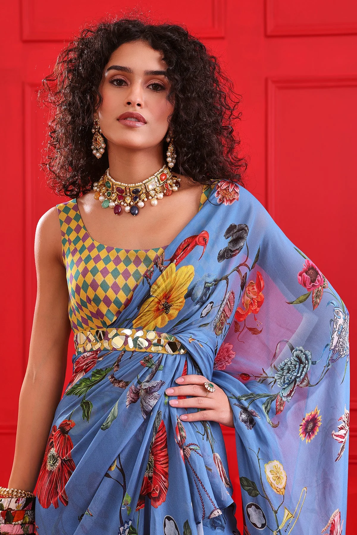 Zaira Printed Frill Saree Set - Image 2