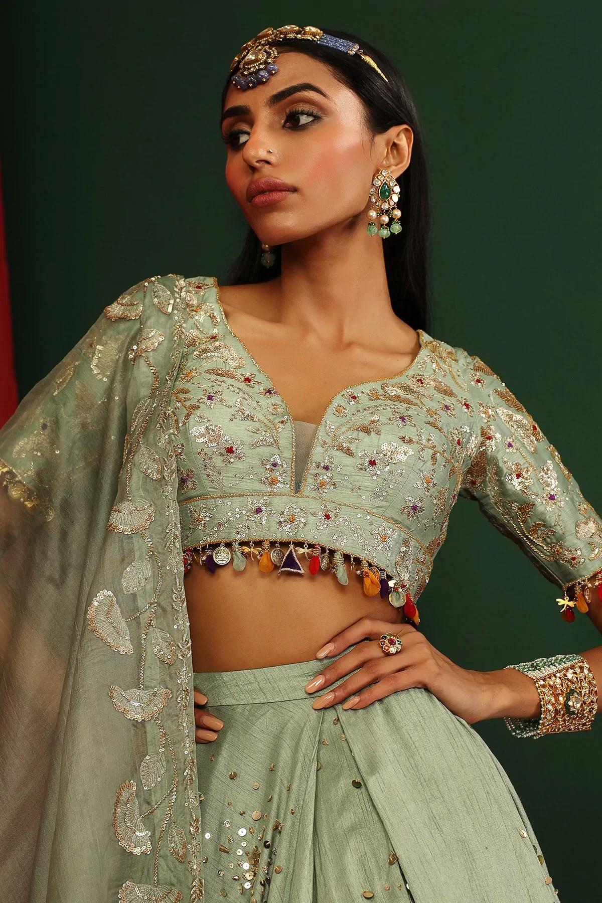 Zeba Jade Embroidered Lehenga - Image 4