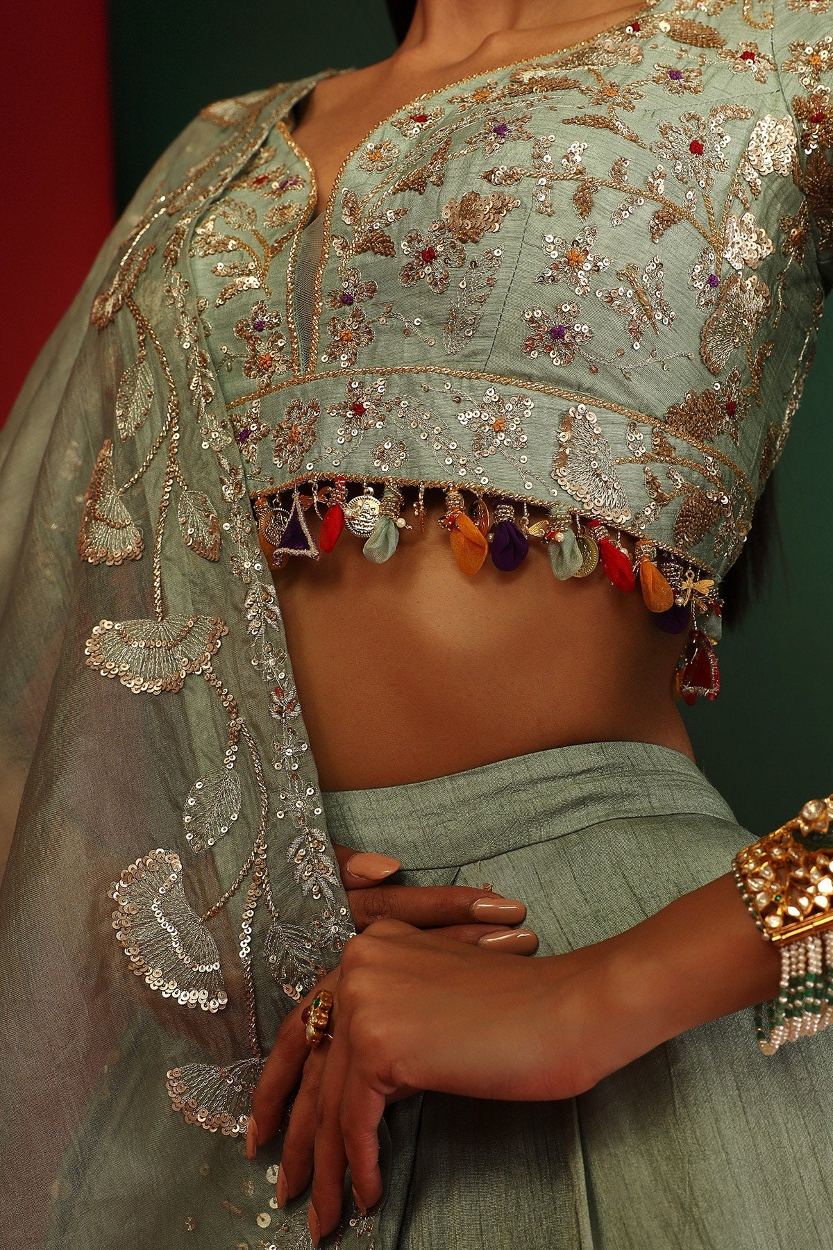 Zeba Jade Embroidered Lehenga - Image 5
