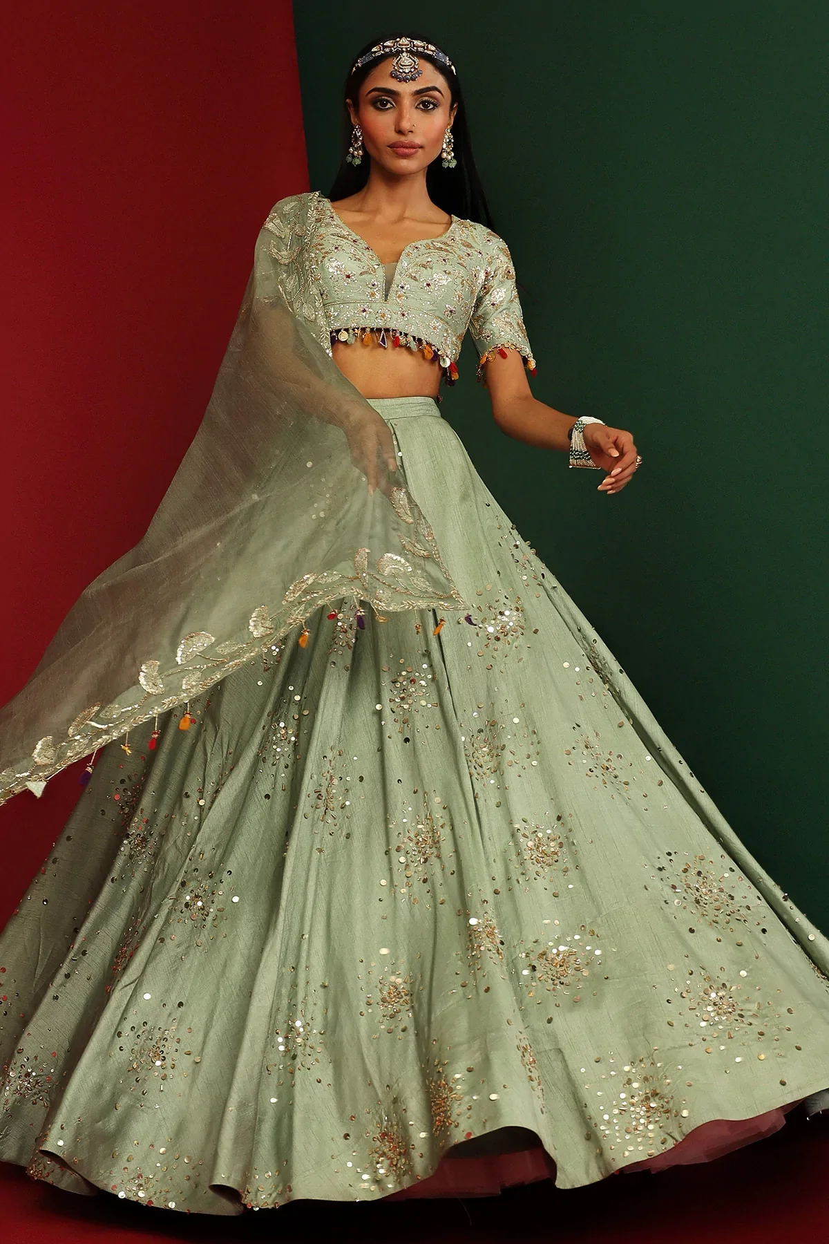 Zeba Jade Embroidered Lehenga - Image 6