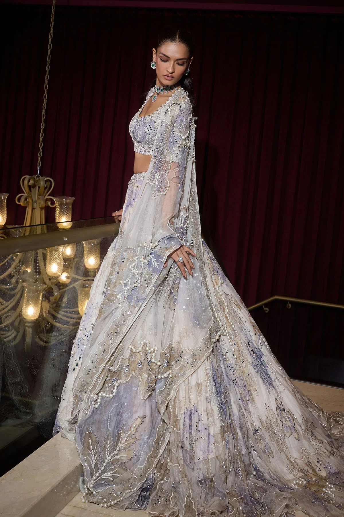 Zeenat - Heavy Hand Embroidered Trail Lehenga - Image 2
