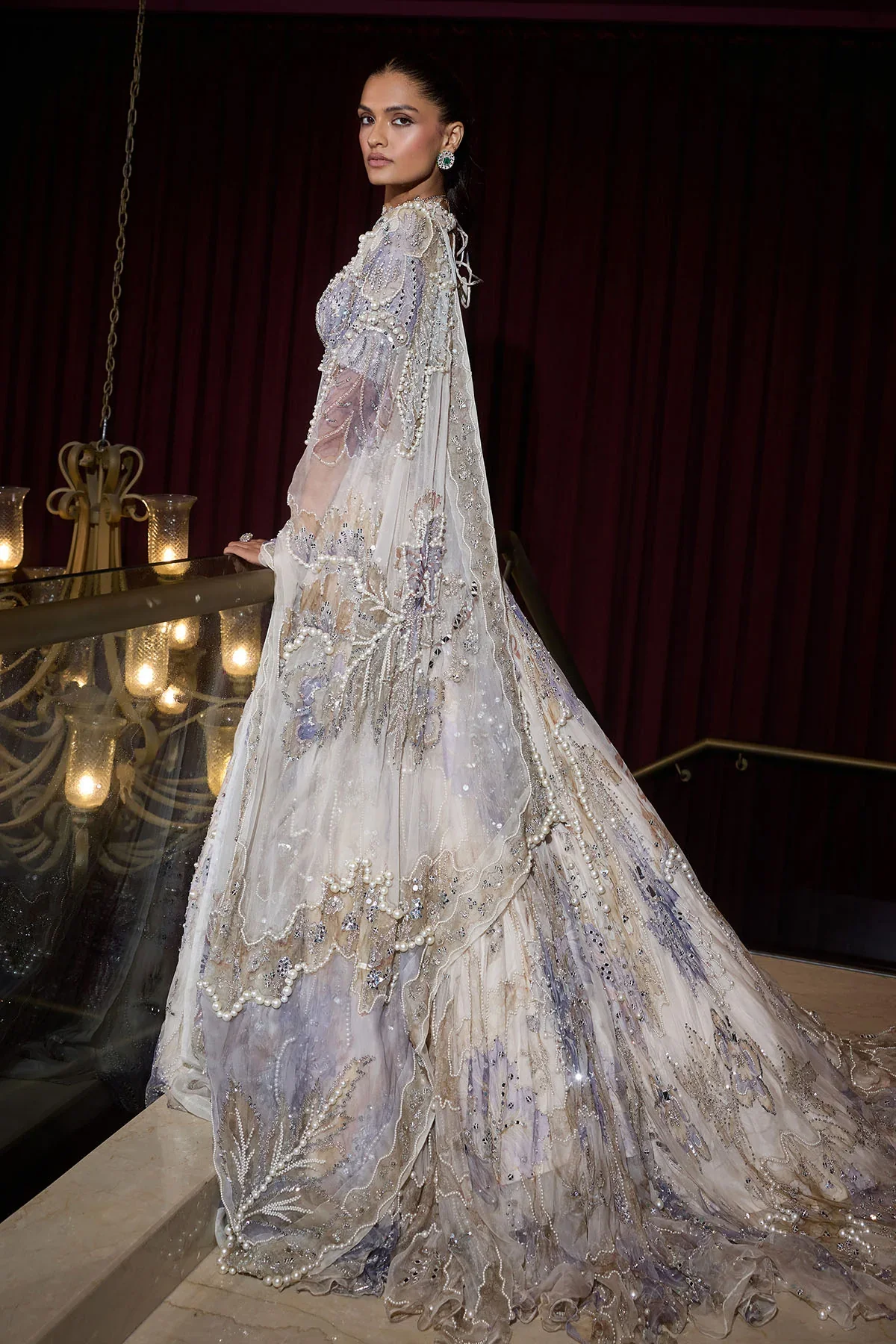 Zeenat - Heavy Hand Embroidered Trail Lehenga - Image 3