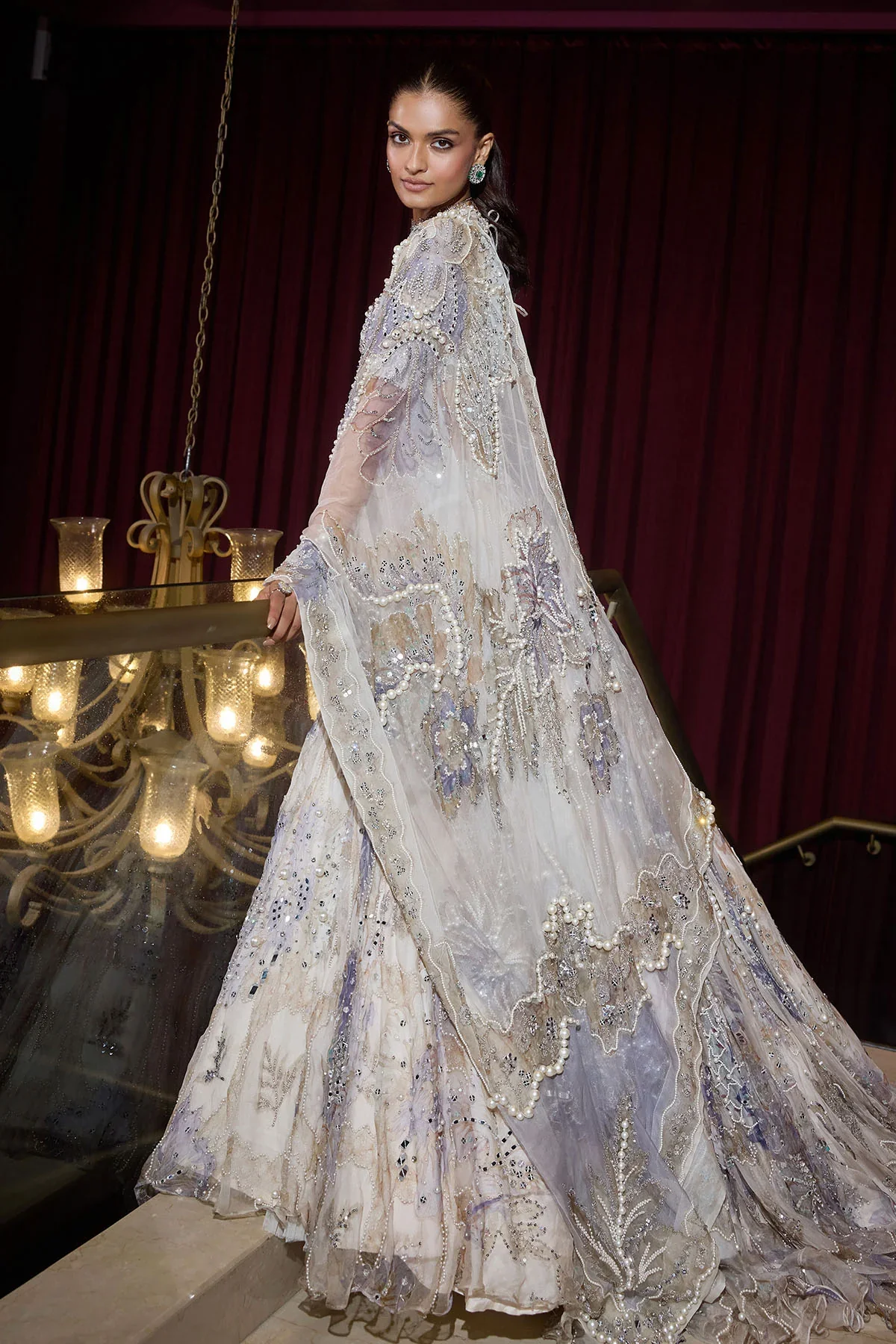Zeenat - Heavy Hand Embroidered Trail Lehenga - Image 4