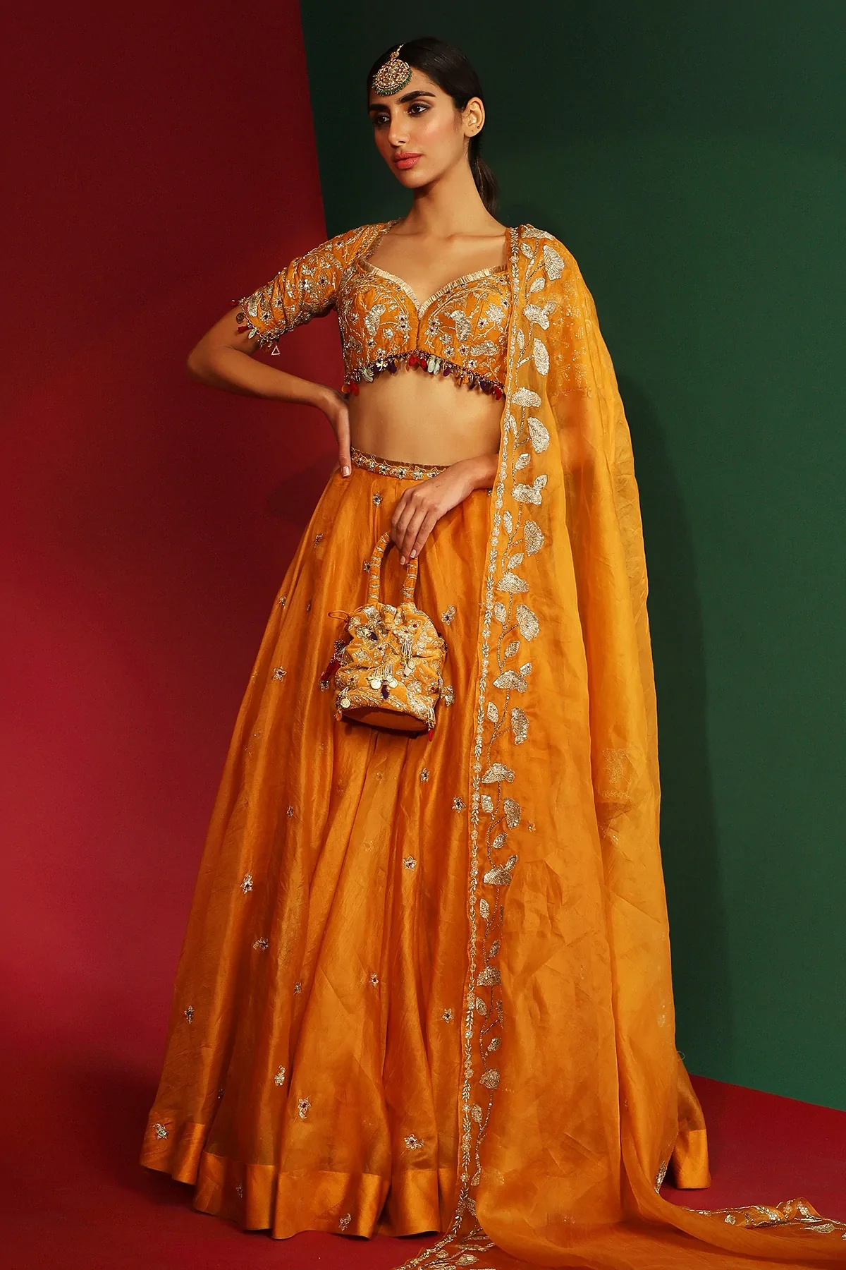 Ziva Marigold Yellow Embroidered Lehenga - Image 3