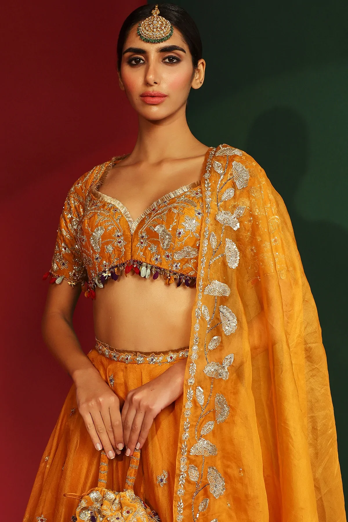 Ziva Marigold Yellow Embroidered Lehenga - Image 4