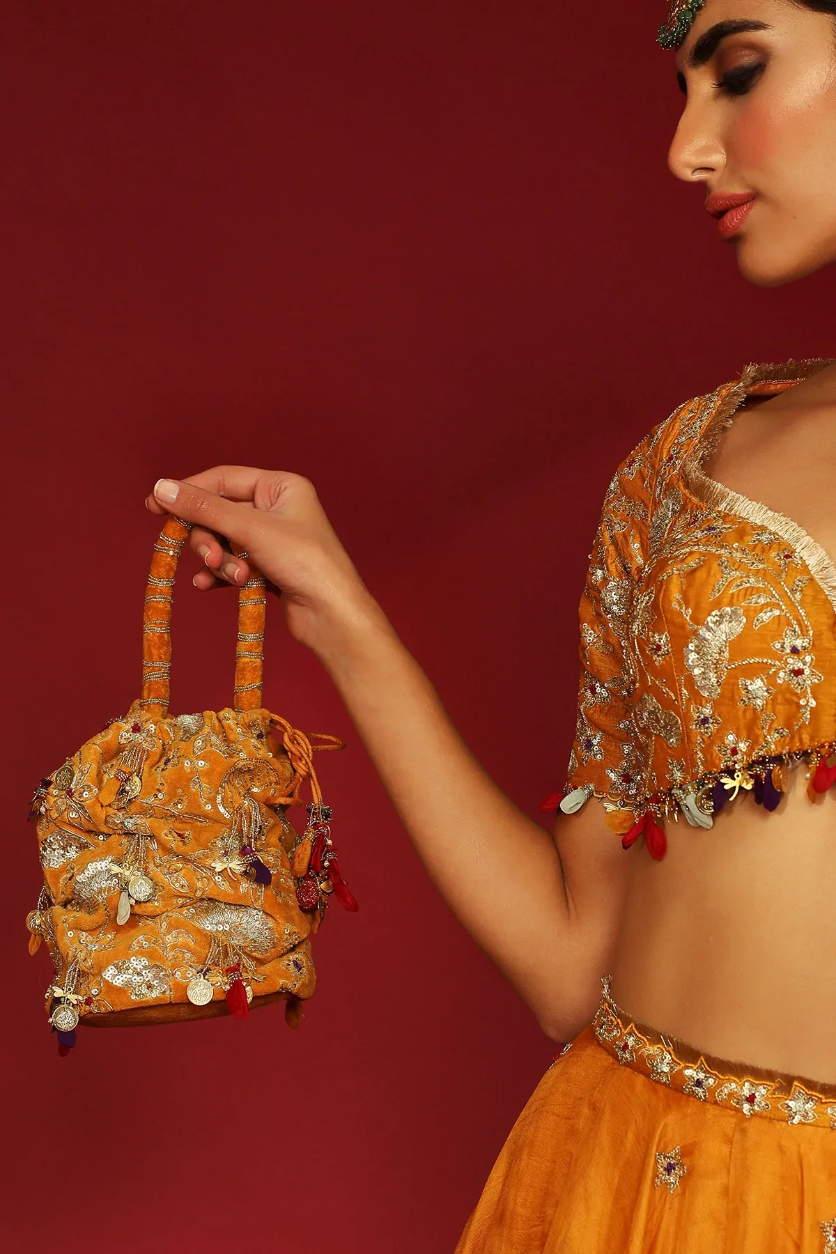 Ziva Marigold Yellow Embroidered Lehenga - Image 5