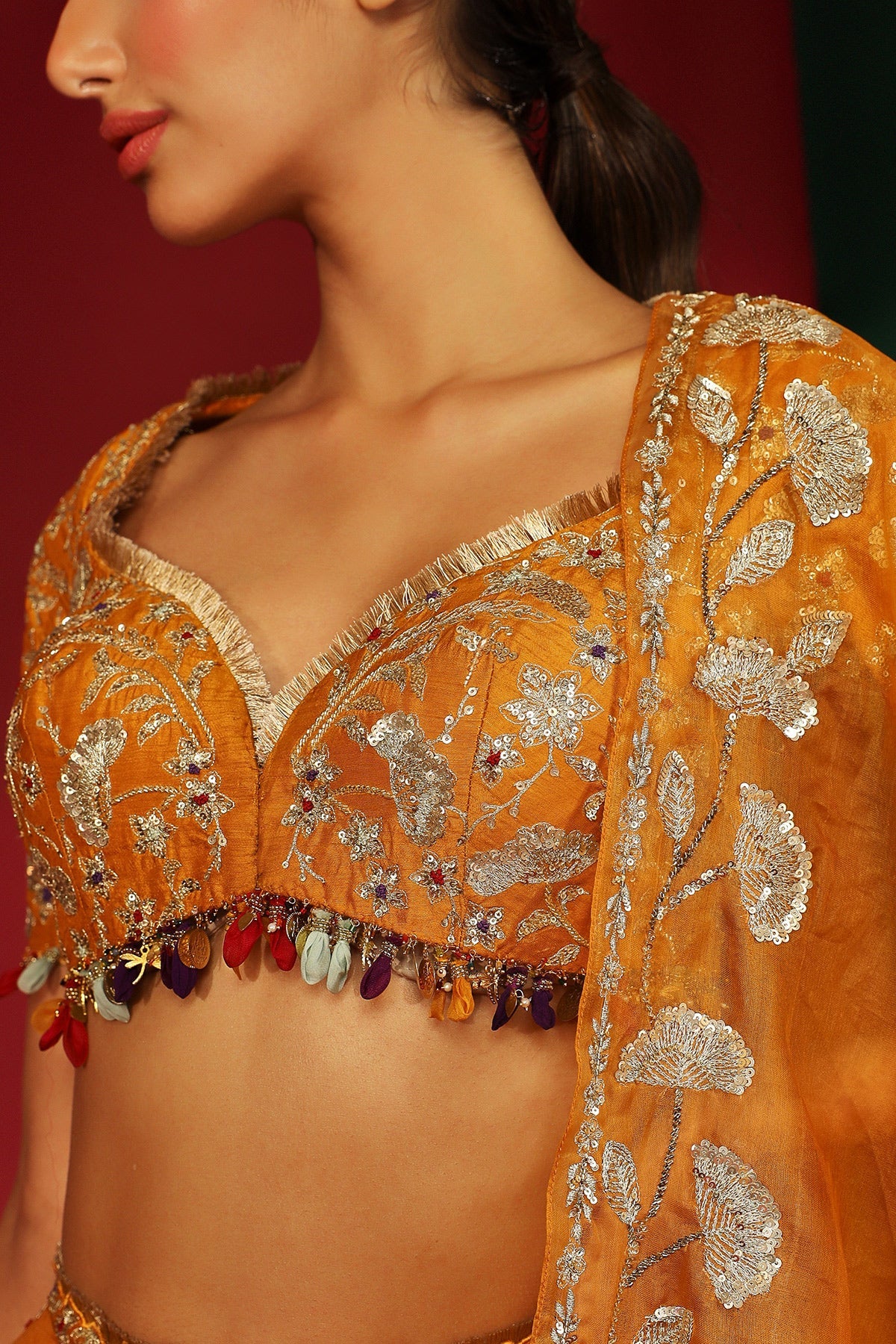 Ziva Marigold Yellow Embroidered Lehenga - Image 6