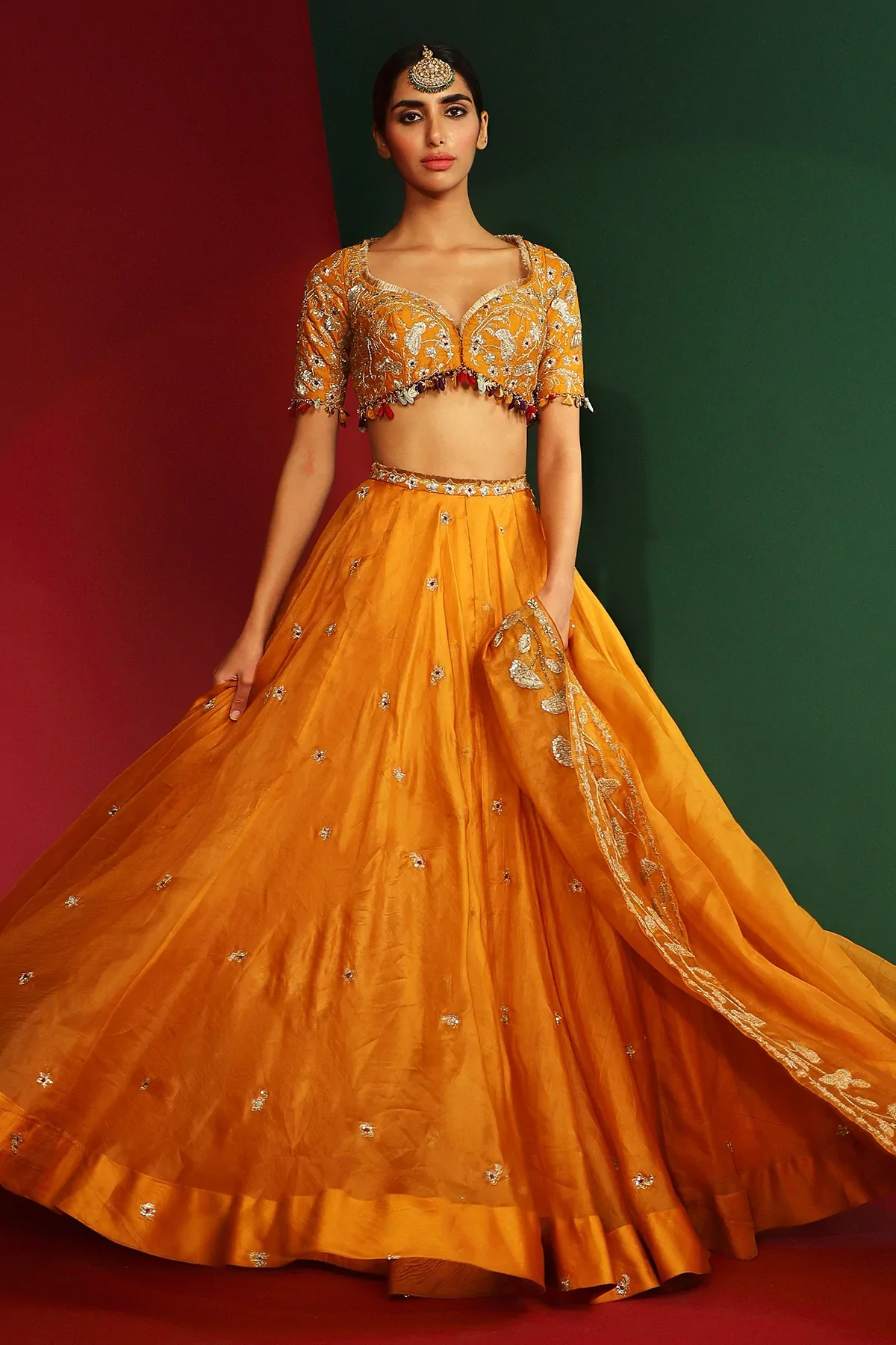Ziva Marigold Yellow Embroidered Lehenga - Image 7