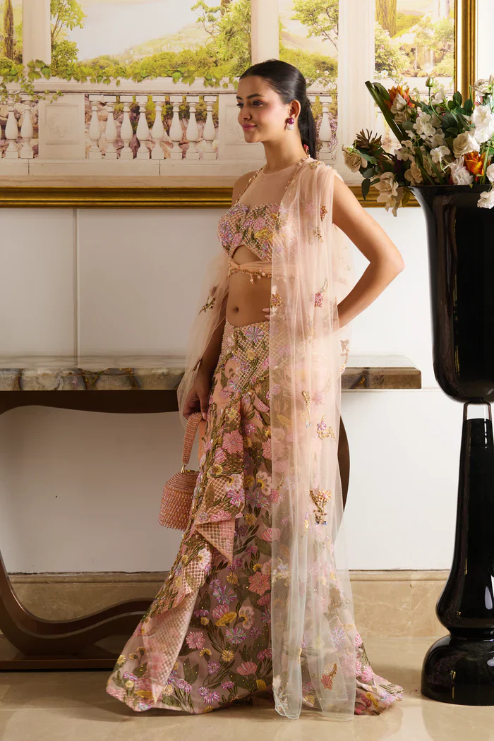 Ziva - Orange Drapped Saree - Image 4