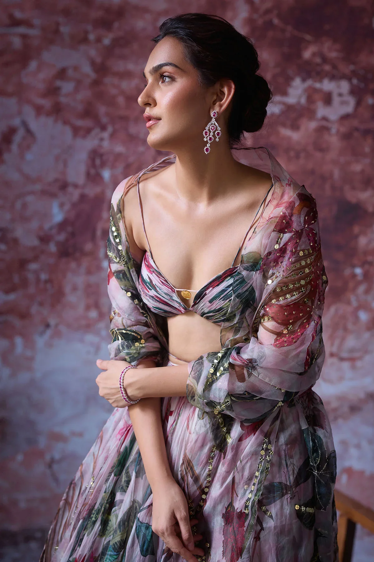 ZOONI - Printed Lehenga With Ruched Bralet Ralet Blouse - Image 2