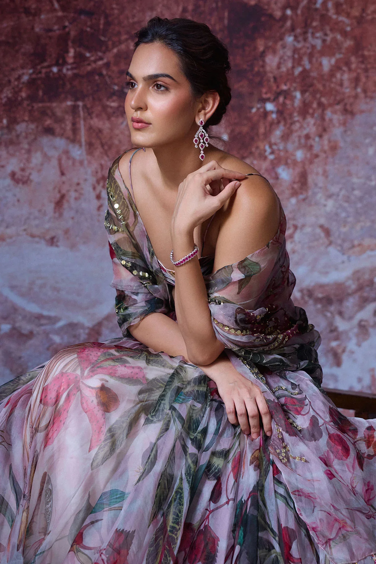 ZOONI - Printed Lehenga With Ruched Bralet Ralet Blouse - Image 3