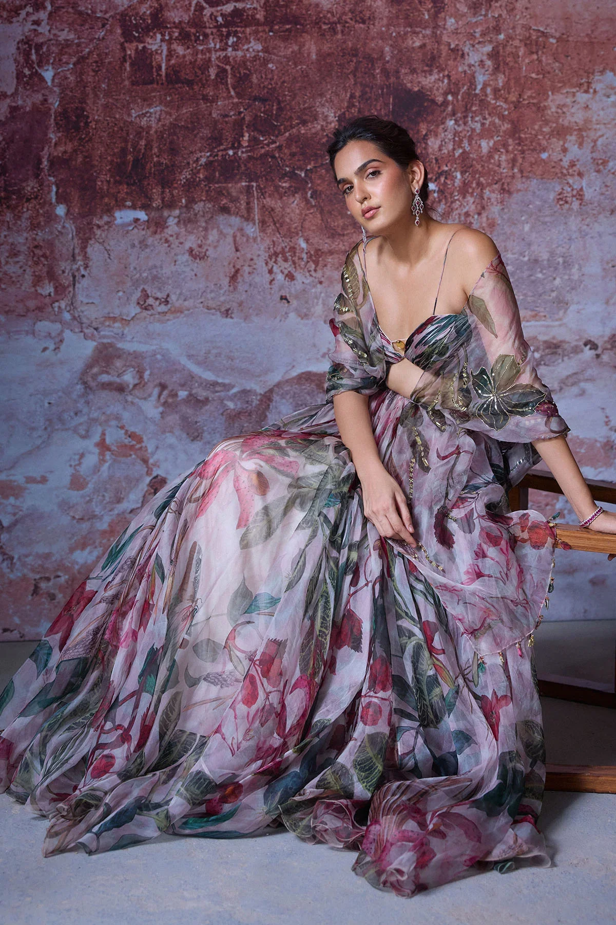ZOONI - Printed Lehenga With Ruched Bralet Ralet Blouse - Image 4